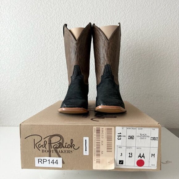 Rod Patrick Mens Cowboy Boots 13AA Black Pig Suede Western Square Toe 11" Shaft - Picture 12 of 13